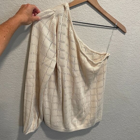 Future Collective Cream Pointelle Knit One Sleeve Sweater M NWT - Picture 1 of 7